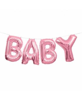 Pink 'Baby' Letter Foil Balloon Banner Kit 14''