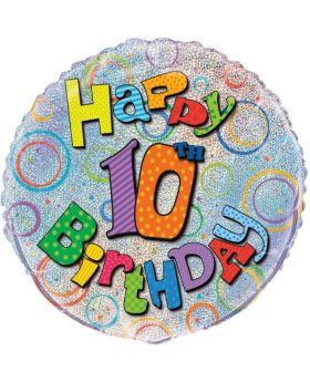Happy 10th Birthday Prismatic Foil Balloon 17"