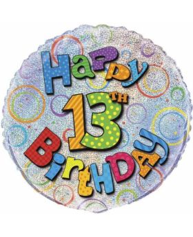 Happy 13th Birthday Prismatic Foil Balloon 18"