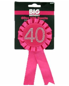 Diamante Hot Pink 40th Birthday Rosette