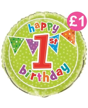 Happy 1st Birthday Polka Dot Foil Balloon 18"