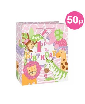 Pink Safari 1st Birthday Medium Gift Bag