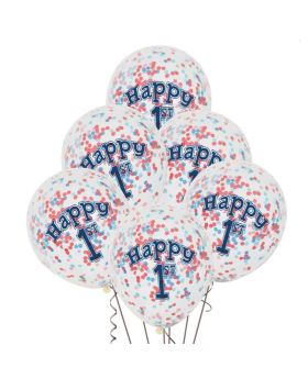 Nautical 1st Birthday Balloons with Confetti pk6