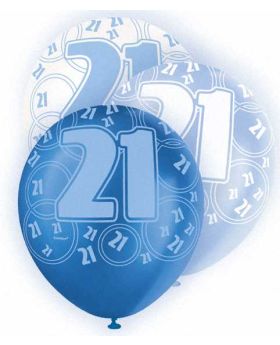 Blue Glitz 21 All Over Print Party Balloons 6pk