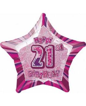 Pink Glitz Star 21 Foil Party Balloon