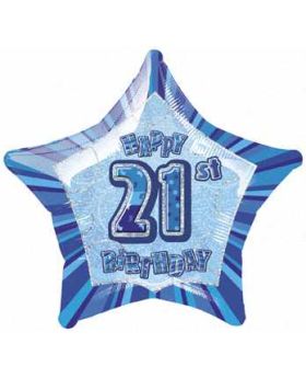 Blue Glitz Star 21 Foil Party Balloon