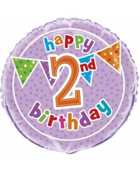 Happy 2nd Birthday Polka Dot Foil Balloon 18"