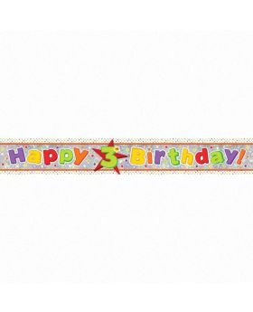 Happy 3rd Birthday Holographic Foil Banner 2.7m