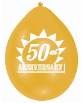 Golden 50th Anniversary Latex Balloons pk10, 9"