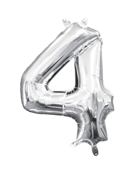 Number 4 Silver Minishape Air Fill Foil Balloon 16"
