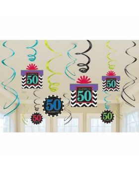 50th Celebrate Swirls Decorations pk12