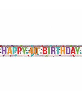 Multi Colour Happy 40th Birthday Holographic Foil Banner