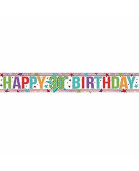 Multi Colour Happy 30th Birthday Holographic Foil Banner