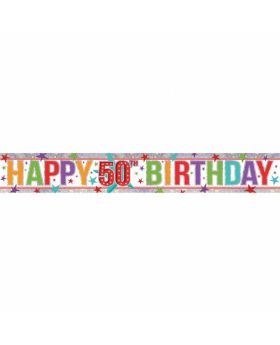 Multi Colour Happy 50th Birthday Holographic Foil Banner
