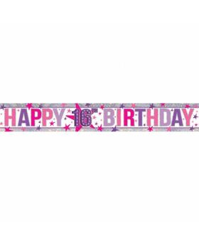Happy 16th Birthday Holographic Foil Banner