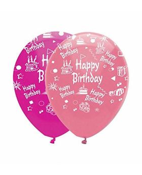 Happy birthday latex balloons, pink mix, pk6
