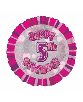 Pink Glitz Happy 5th Birthday Prismatic Foil Balloon 18in