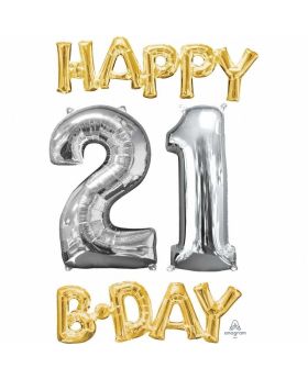 "Happy 21 B-Day" Phrase&Number Bunch Foil Balloon