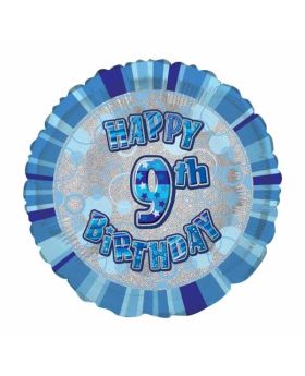 Blue Glitz Happy 9th Birthday Foil Balloon