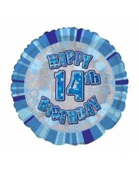 Blue Glitz Happy 14th Birthday Foil Balloon