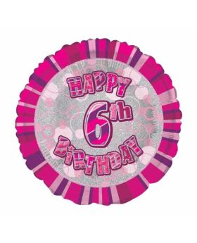 Pink Glitz Happy 6th Birthday Prismatic Foil Balloon 18in