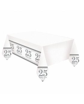 Sparkling Silver Anniversary Plastic Tablecovers