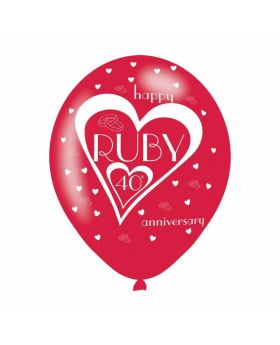 Ruby 40th Anniversary Latex Balloons 11"/27.5cm, pk6