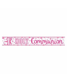 First Communion Holographic Pink Banner