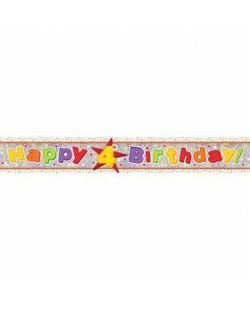 Happy 4th Birthday Holographic Foil Banner 2.7m