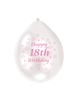 18th White & Pink Birthday Latex Balloons 9"