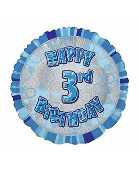 Blue Glitz Happy 3rd Birthday Prismatic Foil Balloon 18in