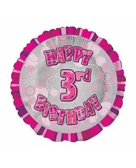 Pink Glitz Happy 3rd Birthday Prismatic Foil Balloon 18in
