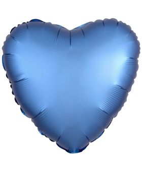 Azure Blue Heart Sateen Foil Balloon 17"