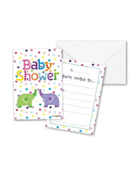 Baby Shower Elephants Invitations, pk8