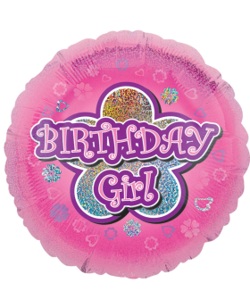 Pink Flowers Birthday Girl Foil Balloon 18"