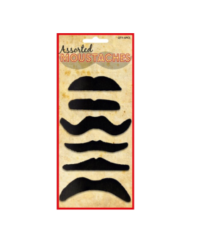 6 Assorted Styles Black Moustaches