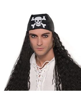 Adults Black Pirate Bandana Wig