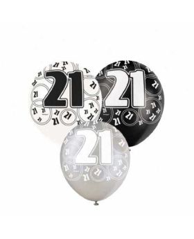 Black Glitz Age 21 Happy Birthday Latex Party Balloons 6pk