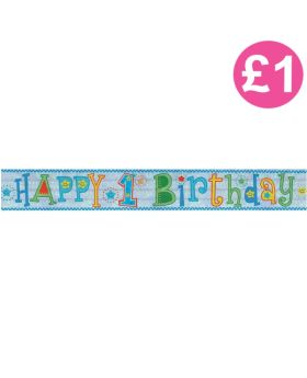 Happy 1st Birthday Boy Holographic Foil Banner 