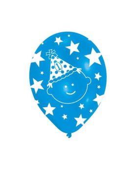 First Birthday Boy Latex Balloons 11", pk6