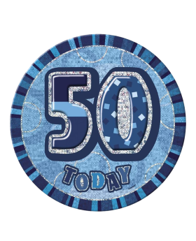 Blue Glitz Giant 50 Today Birthday Badge