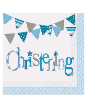 16 Christening Blue Bunting Party Napkins