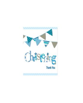 Christening Blue Bunting Party Thank you Cards, pk8