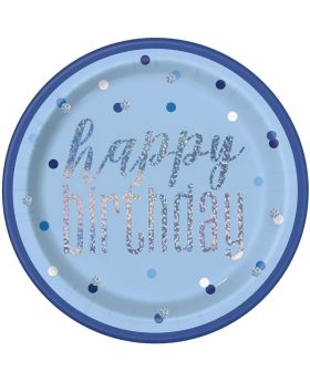 8 Glitz Blue Happy Birthday Plates
