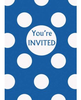 Royal Blue Polka Dot Party Invitations 8pk
