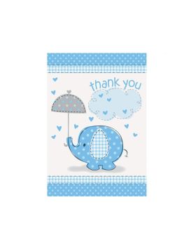 8 Umbrellaphants Blue Baby Shower Thank's You Cards