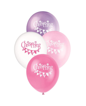 8 Christening Pink Bunting Latex Balloons 12"