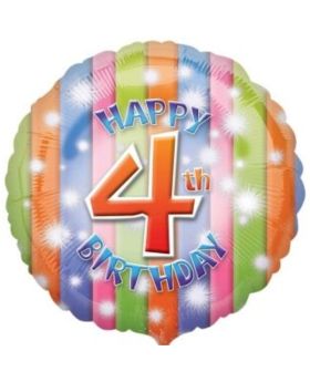 Happy 4th Birthday Circle Foil Balloon 17"