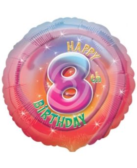 Happy 8th Birthday Circle Foil Balloon 17"