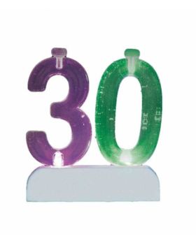 Colour Changing Flashing Candle Holder, Number 30, with 4 Candles